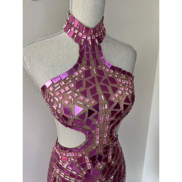 Grisha Acrylic Mirror Cutout Mini Dress Sz Small Pink Festival Rave Love Island - Picture 6 of 14
